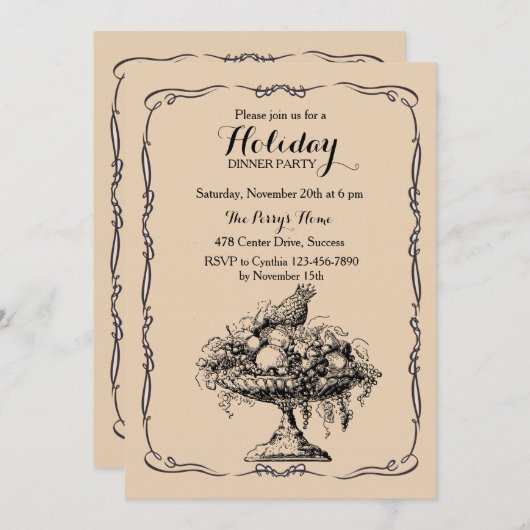ビクトリアンなデザート用深皿の夕食のパーティの招待状 招待状 (正面/裏面)
