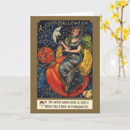 ビクトリアンなハロウィンの魔法使いの挨拶状 カード (黄色い花)