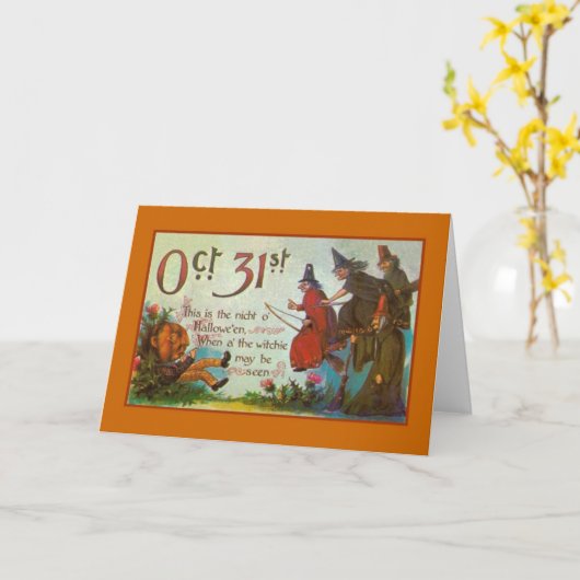 ビクトリアンなハロウィンの魔法使いの挨拶状 カード (黄色い花)