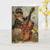 ビクトリアンなバニーのチェロ奏者のオーケストラのメッセージカード カード (黄色い花)