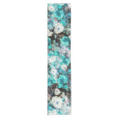 ビクトリアンなバラの花のターコイズのティール（緑がかった色）の白い黒 ショートテーブルランナー (正面)