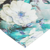 ビクトリアンなバラの花のターコイズのティール（緑がかった色）の白い黒 ショートテーブルランナー (コーナー)