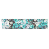 ビクトリアンなバラの花のターコイズのティール（緑がかった色）の白い黒 ショートテーブルランナー (横)