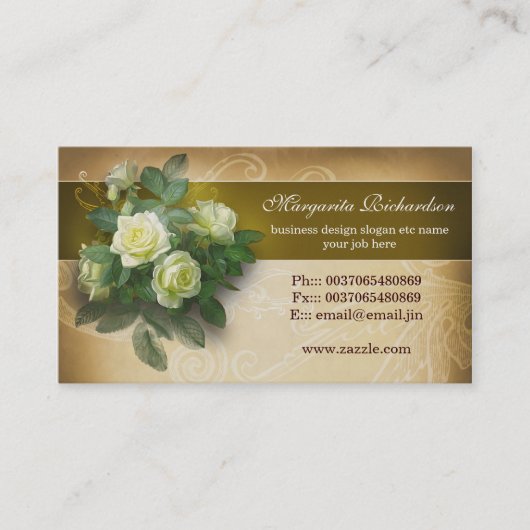 ビクトリアンなバラの茶色の名刺 名刺 (正面)