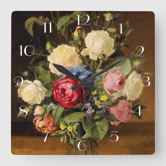 "ビクトリアンなバラ"の柱時計のプリント スクエア壁時計 (正面)