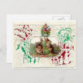 ビクトリアンなバレンタインカード- 3つのバニー シーズンポストカード (正面/裏面)