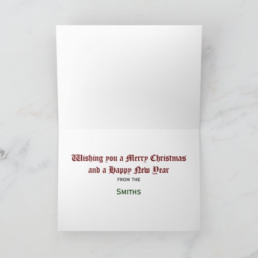 ビクトリアンなヒイラギ及び果実の写真フレームのクリスマス シーズンカード (内部)