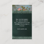 ビクトリアンなピンクのダマスク織バラの青い名刺 名刺 (裏面)