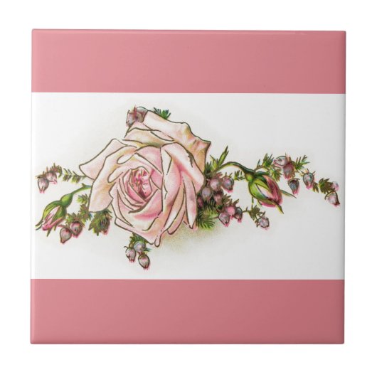 ビクトリアンなピンクのバラおよび芽のセラミックタイル タイル (正面)