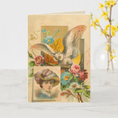 ビクトリアンなフクロウカード カード (黄色い花)