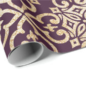 ビクトリアンなプラム及び金ゴールドのグリッター ラッピングペーパー (ロールコーナー)