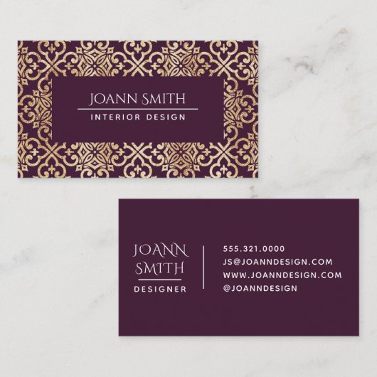 ビクトリアンなプラム及び金ゴールド 名刺 (正面/裏面)