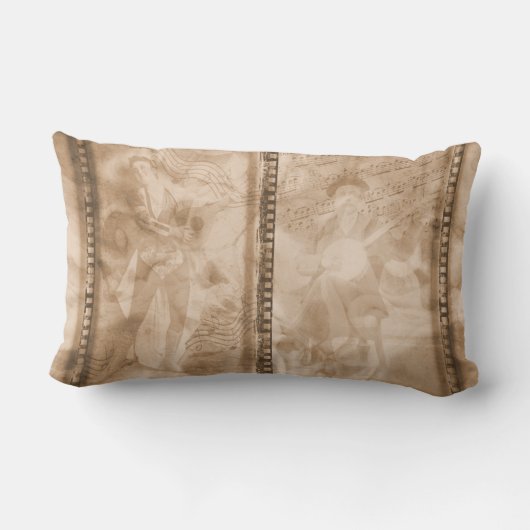 ビクトリアンなミュージシャンのセピア色のフィルムのコラージュ- L ランバークッション (裏面)