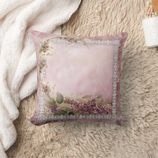 ビクトリアンなライラックwの白いレースフレームのラベンダーのピンク クッション (ブランケット)