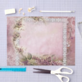 ビクトリアンなライラックwの白いレースフレームのラベンダーのピンク 薄葉紙 (クラフト)