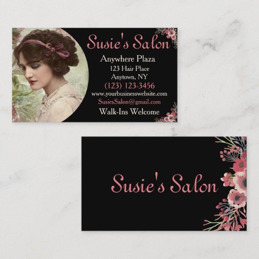 ビクトリアンなヴィンテージのヘアーサロンの美しいの名刺 名刺 (正面/裏面)