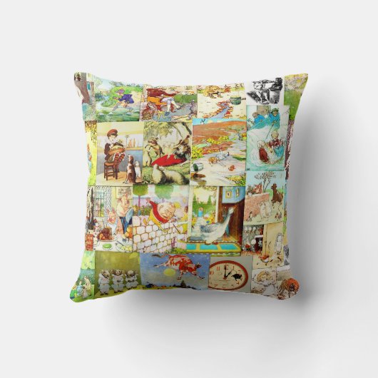 ビクトリアンなヴィンテージの子供の童謡のモンタージュ クッション (裏面)