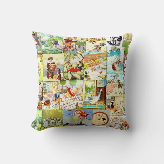 ビクトリアンなヴィンテージの子供の童謡のモンタージュ クッション (正面)
