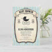 ビクトリアンなヴィンテージの男の子のベビーシャワー招待状 招待状 (スタンド正面)