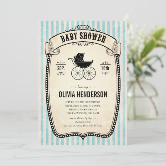ビクトリアンなヴィンテージの男の子のベビーシャワー招待状 招待状 (スタンド正面)