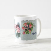 ビクトリアンなヴィンテージの花柄、レース、青い鳥のコーヒーC コーヒーマグカップ (正面右)
