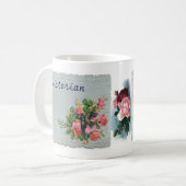 ビクトリアンなヴィンテージの花柄、レース、青い鳥のコーヒーC コーヒーマグカップ (正面左)