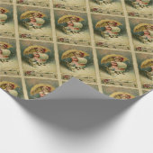 ビクトリアンなヴィンテージレトロの子供および猫のクリスマス ラッピングペーパー (角)