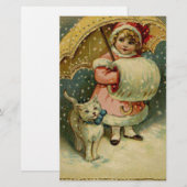 ビクトリアンなヴィンテージレトロの子供および猫のクリスマス 便箋 (正面/裏面)
