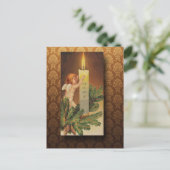 ビクトリアンな天使およびキャンドルライトのクリスマス シーズンポストカード (スタンド正面)