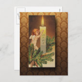 ビクトリアンな天使およびキャンドルライトのクリスマス シーズンポストカード (正面/裏面)