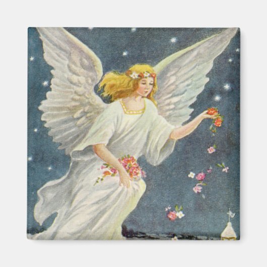 ビクトリアンな天使と星のバラのクリスマス マグネット (正面)