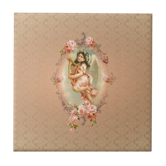 ビクトリアンな天使のバラのバロック式のヴィンテージの花柄 タイル (正面)