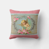 ビクトリアンな天使のヴィンテージの青いローズピンクのアンティーク クッション (裏面)