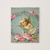 ビクトリアンな天使のヴィンテージの青いローズピンクのアンティーク ジグソーパズル (縦)