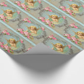 ビクトリアンな天使のヴィンテージの青いローズピンクのアンティーク ラッピングペーパー (角)