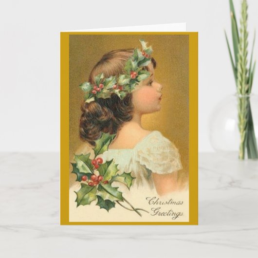 ビクトリアンな女の子が付いているヴィンテージのクリスマスカード シーズンカード (正面)