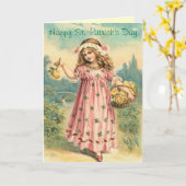 ビクトリアンな女の子のセントパトリックの日の挨拶状 カード (黄色い花)