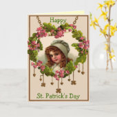 ビクトリアンな女の子のセントパトリックの日の挨拶状 カード (黄色い花)