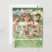 ビクトリアンな女の子のリースのばら色のメモリアルデー ポストカード (正面/裏面)