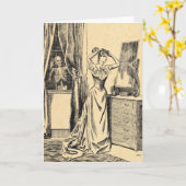 ビクトリアンな女性でVintage Goth Art調査する骨組 カード (黄色い花)