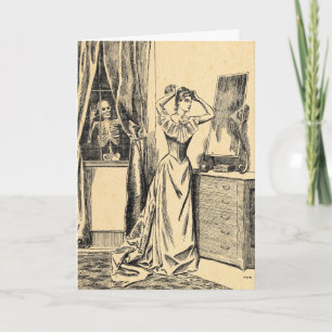 ビクトリアンな女性でVintage Goth Art調査する骨組 カード