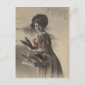 ビクトリアンな女性の魚のポアソンのd'avrilのエイプリルフール ポストカード (正面)