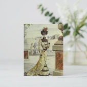 ビクトリアンな女性ヴィンテージのフランスのでファッション黄色い服 ポストカード (スタンド正面)