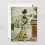 ビクトリアンな女性ヴィンテージのフランスのでファッション黄色い服 ポストカード (正面/裏面)