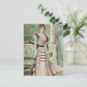 ビクトリアンな女性ヴィンテージのフランス人のファッション-ピンクの服 ポストカード (スタンド正面)