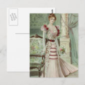 ビクトリアンな女性ヴィンテージのフランス人のファッション-ピンクの服 ポストカード (正面/裏面)