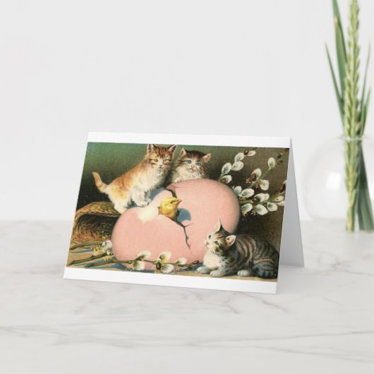 ビクトリアンな子ネコおよびひよこのイースターカードを工夫すること シーズンカード (正面)