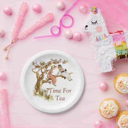 ビクトリアンな子供のイラストレーションのお茶会 ペーパープレート (パーティー)