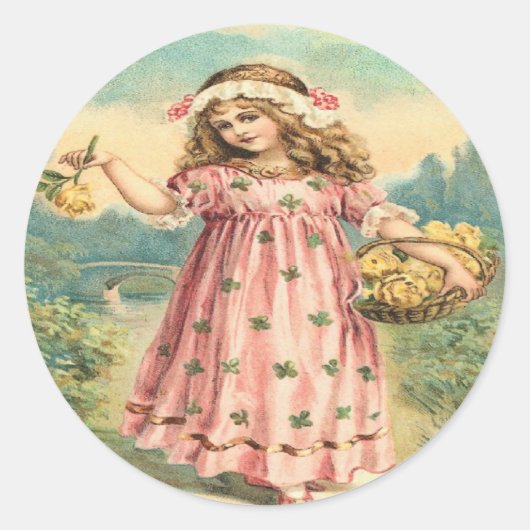 ビクトリアンな子供のクローバーのセントパトリックの日のステッカー ラウンドシール (正面)
