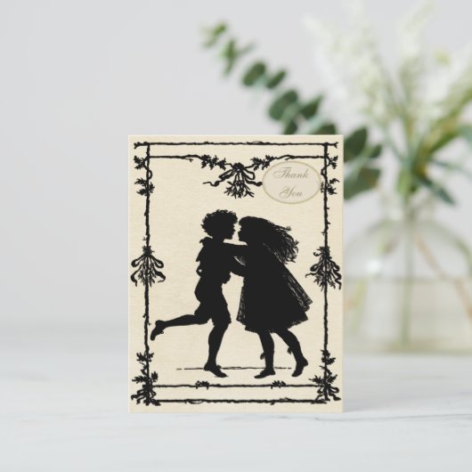 ビクトリアンな子供のシルエットの結婚は感謝していしています サンキューカード (スタンド正面)